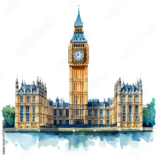 Parliament Building, watercolor vector, isolated on a white background.