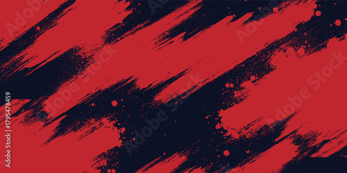 Dynamic abstract artwork featuring bold red grunge brush strokes arranged diagonally across a deep navy background eps10