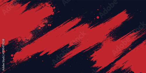 Dynamic abstract artwork featuring bold red grunge brush strokes arranged diagonally across a deep navy background