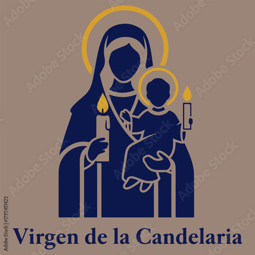 Flat vector illustration of Virgen de la Candelaria