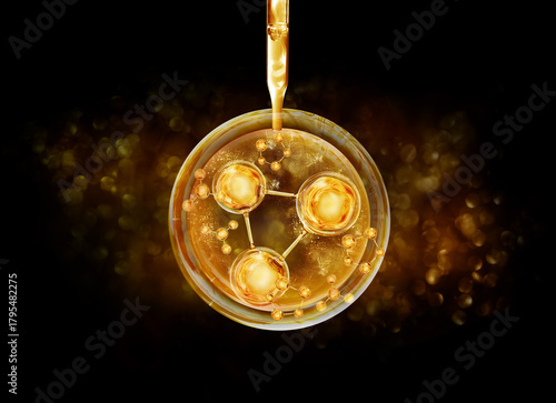 gold bubble molecule background for cosmetics product