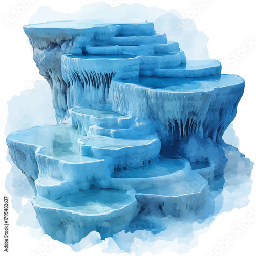 watercolor of Pamukkale, vector, isolated on a white background.