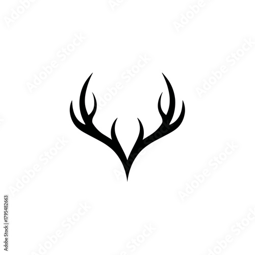 Stylized Black Deer Antlers Silhouette Vector Icon. Minimalist Animal Horns Graphic Design Element. Elegant Wildlife Symbol.