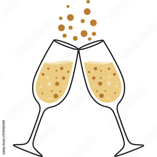 Toasting champagne glasses with bubbles illustration celebration drink alcohol new year party cheers event holiday