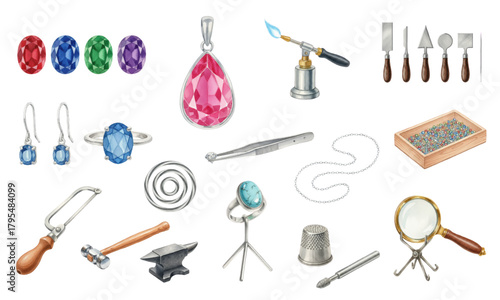 Watercolor Jewelry Making and Goldsmith Tools Collection Set