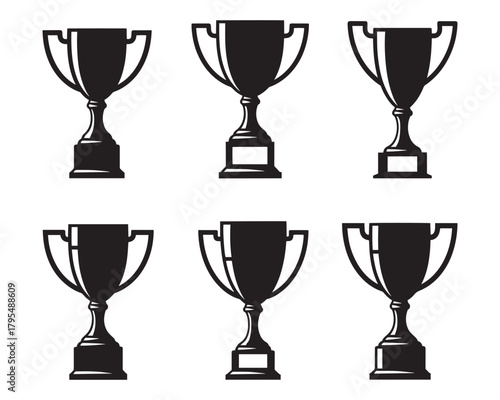 Trophy Icon Set Black and White Vector Illustration