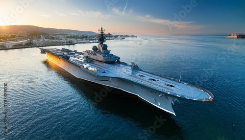 aircraft carrier docked in the water ready for maintenance or refueling