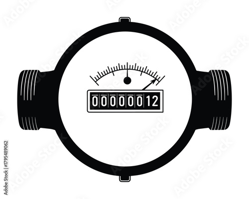 Water Meter Gauge Measurement Utility Plumbing Black and White Vector