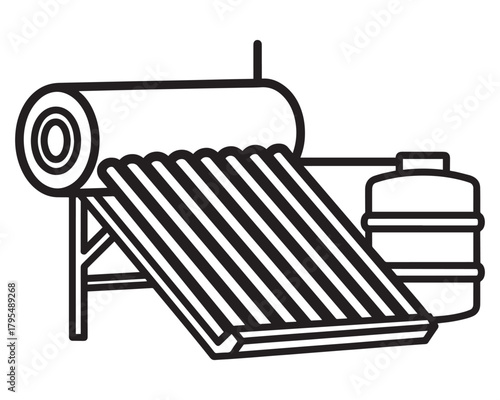 Solar Water Heater System Renewable Energy Line Art