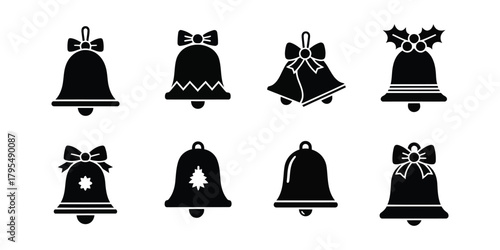 Collection of christmas bells in black silhouette