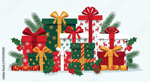 Holiday magic awaits with beautifully wrapped Christmas gifts, perfect for festive promotions, seasonal greetings, and heartwarming family moments this joyful winter season