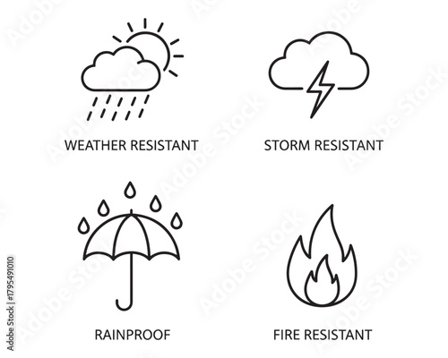 Weather Resistance Icon Set Vector Climate Protection Symbols