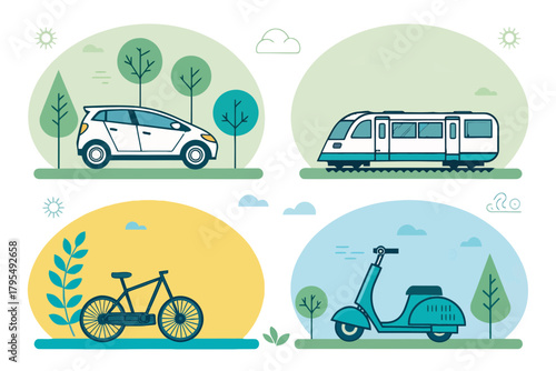 A vector illustration of diverse eco friendly transportation options