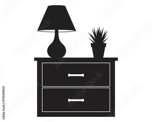 Nightstand silhouette lamp plant minimalist graphic home decor vector
