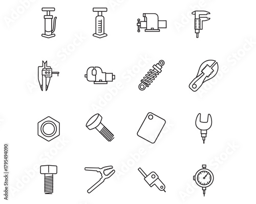 Hand Tools Equipment Repair Icons Set Black and White Vector