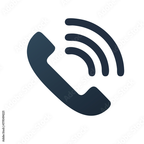 Dark blue telephone receiver icon with sound waves indicating a call or communication