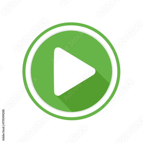 Green Circular Play Button Icon with Shadow