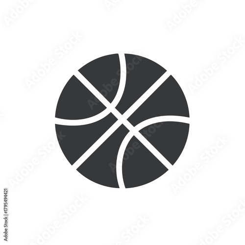 Simple dark gray basketball icon on a white background representing the sport