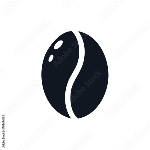 Dark Coffee Bean Icon with Central Split and Highlighting