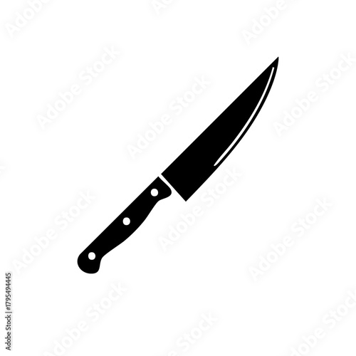 Sharp kitchen knife with black handle isolated on white background