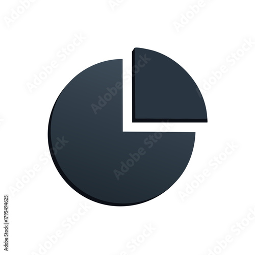 Three dimensional pie chart graphic with a dark blue color scheme for business or financial presentations.