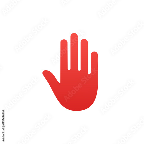 Red hand stop symbol raised palm isolated on white background
