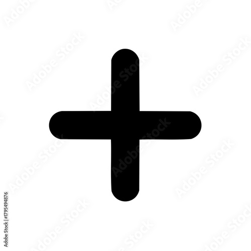Simple Black Plus Sign on White Background, Addition, Positive Symbol