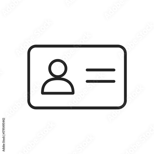 Thin line ID card icon, black vector symbol representing social identification, public registry, and government documentation.