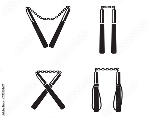 Nunchaku Martial Arts Weapon Silhouette Vector Illustration Black and White