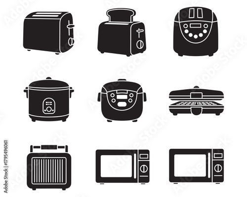 Kitchen Appliance Silhouette Vector Icons for Cooking Needs