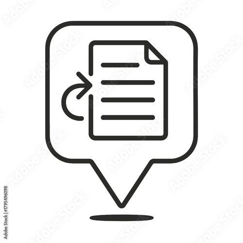 Thin line translation document icon inside square pin, black vector symbol representing written translation, multilingual content, and language conversion.