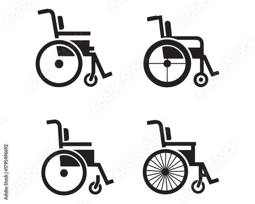 Wheelchair icons disability accessibility healthcare monochrome vector set