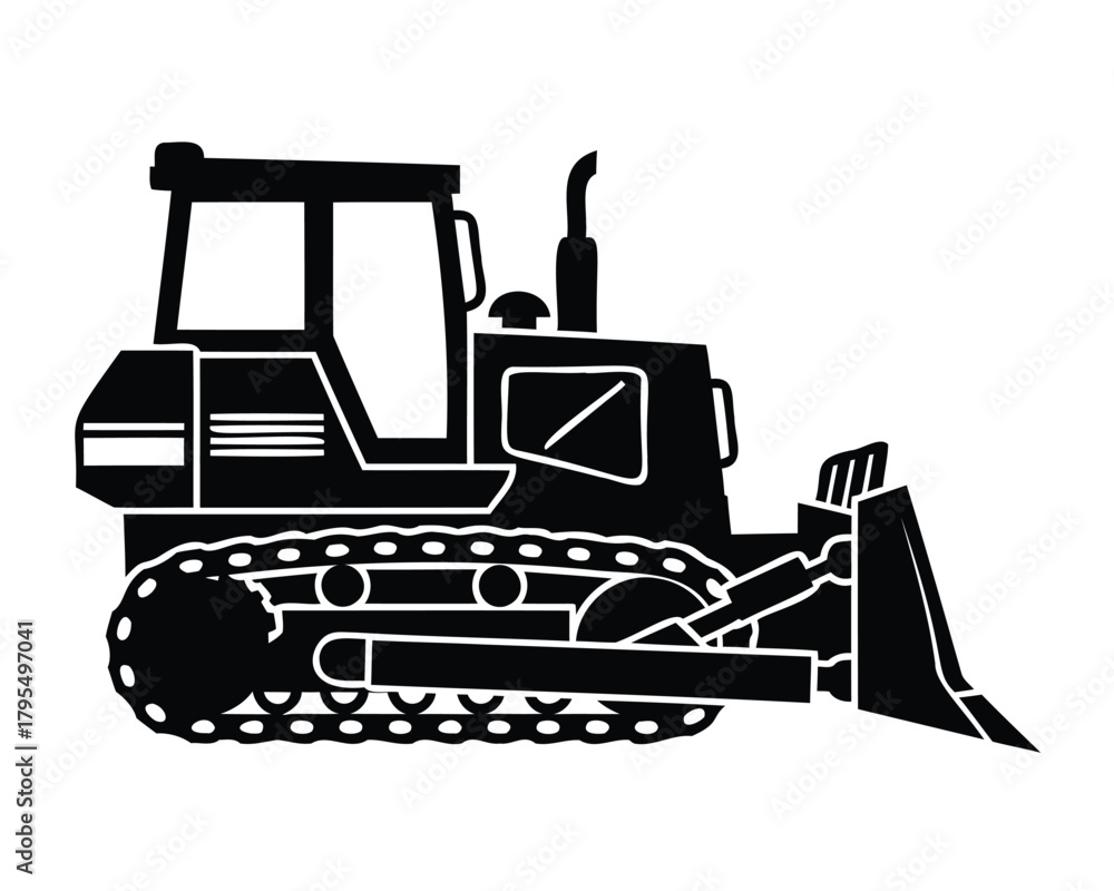 Naklejka premium Black bulldozer silhouette heavy machinery