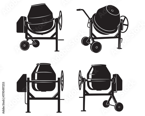 Cement Mixer Silhouettes Vector Construction Equipment and Tools