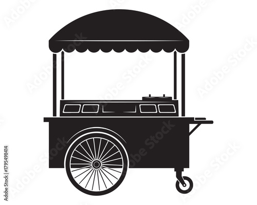 Black and White Food Cart Illustration Mobile Vendor Concept