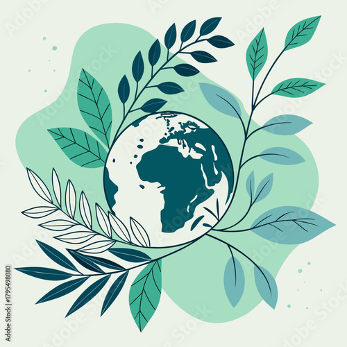 Illustration of a tree growing around the earth, symbolizing environmental protection and sustainability a visual metaphor for growth and harmony