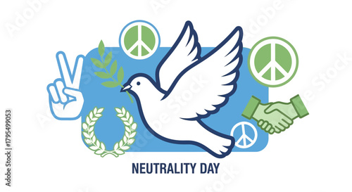 Promote global harmony with this inspiring dove illustration for Neutrality Day, perfect for peace movements, international relations, and promoting unity, conveying cooperation and goodwill
