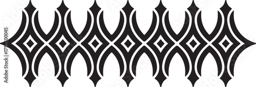 Seamless black and white geometric ornamental border with repeating arch and diamond shapes vector graphic Vector