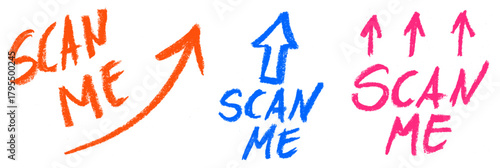 Scan Here With Arrow For QR Code Crayon Chalk Drawing Doodle Vector Set