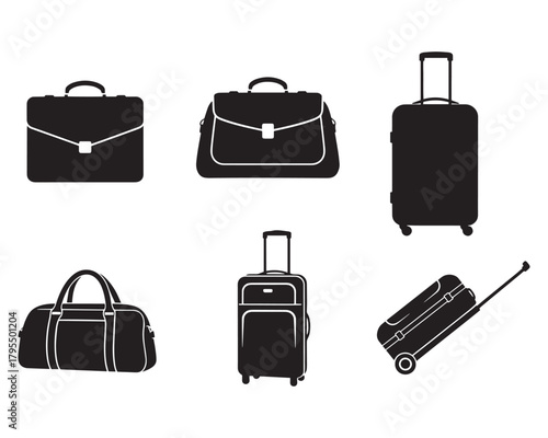 Black and White Luggage Vector Set Travel Bags Suitcases