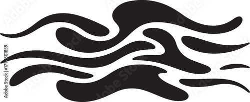 Abstract organic wavy flowing black shapes pattern on white background, stylized fluid movement graphic element Vector
