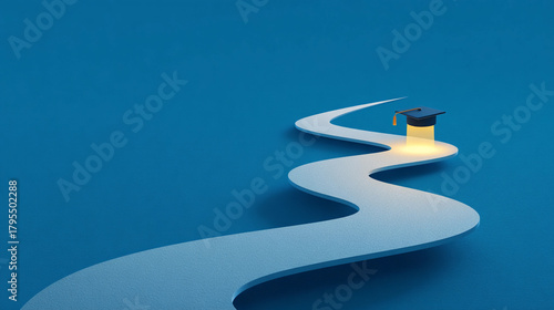 Path of learning leads to graduation cap glowing in the night