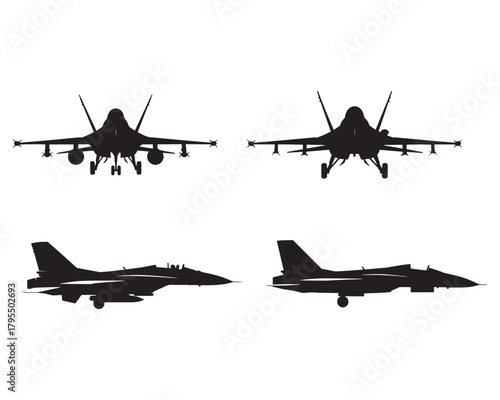 Fighter Jet Silhouettes Vector Illustration Military Aircraft Collection