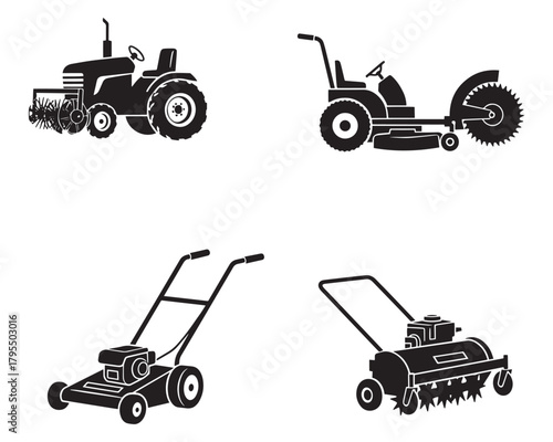 Lawn and Garden Equipment Silhouettes Vector Agriculture Icons