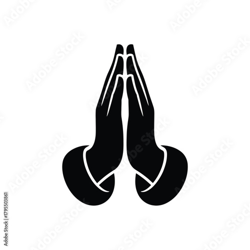 Symbolic black silhouette of praying hands in a gesture of reverence and hope