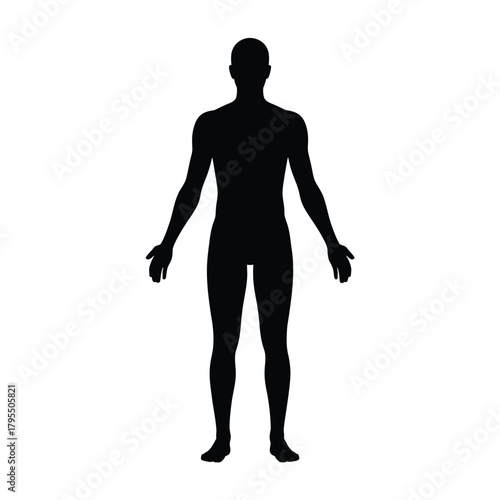 Full body silhouette of a standing human male with arms outstretched against a white background