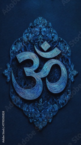 Elegant Blue Om Symbol with Intricate Floral Design