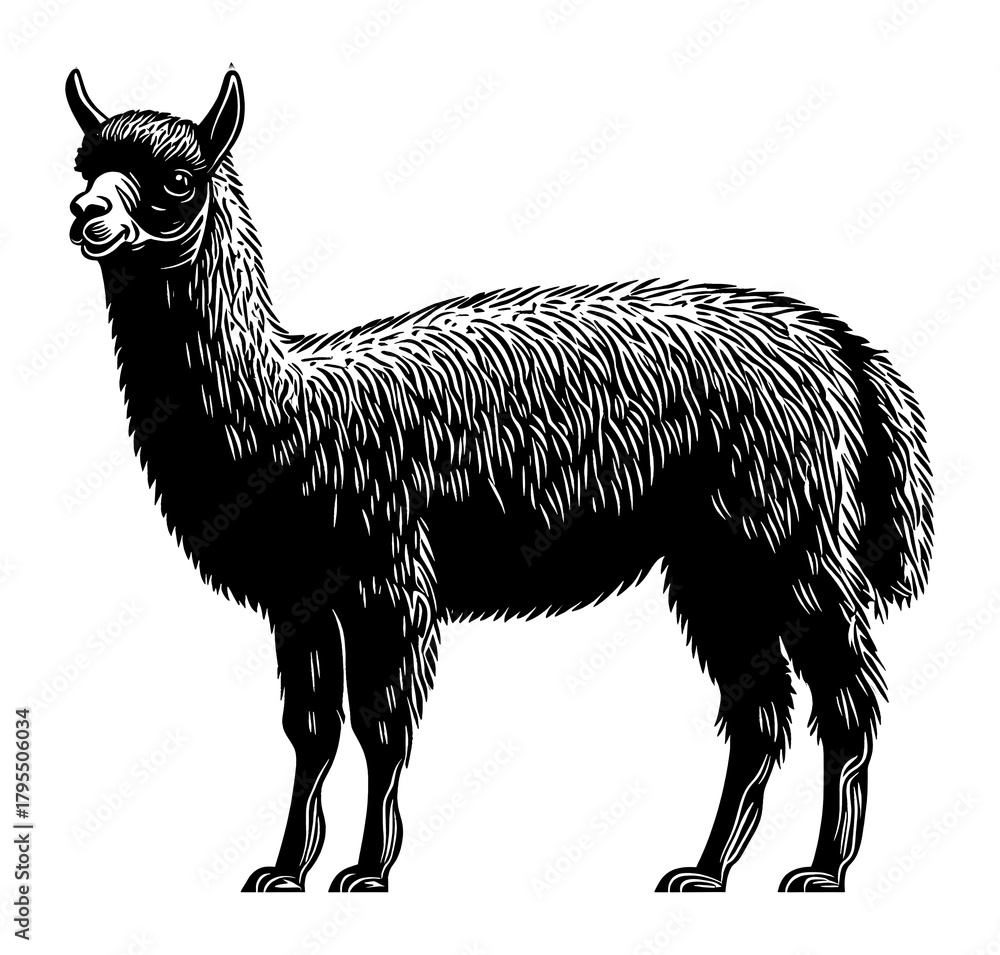Naklejka premium PNG Simple alpaca linear illustration animal llama.