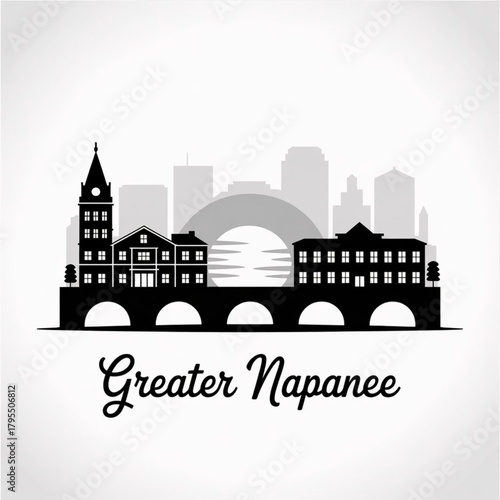 ‎Greater Napanee Skyline Silhouette — A Historic Canadian Riverside Town in Eastern Ontario Vector Illustration