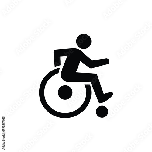 Silhouette of a person in a wheelchair playing soccer on a white background